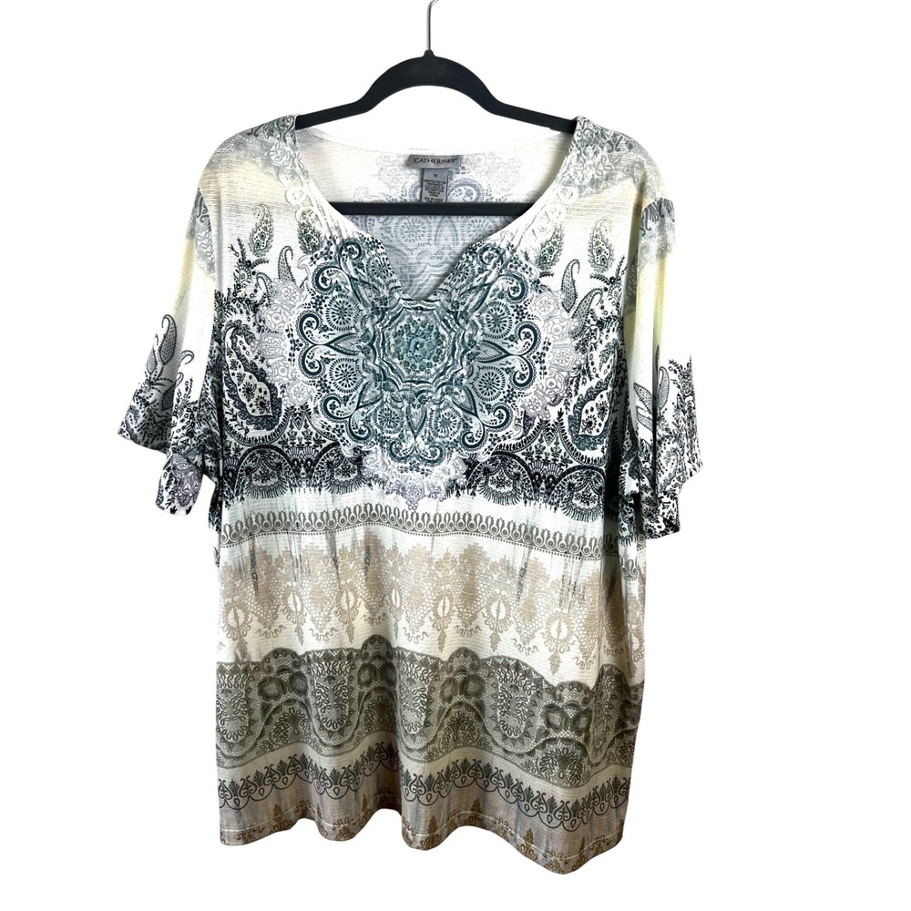 Catherine's Geometric Ombre Blouse Top Size 1X Plus Short Sleeve V Neck